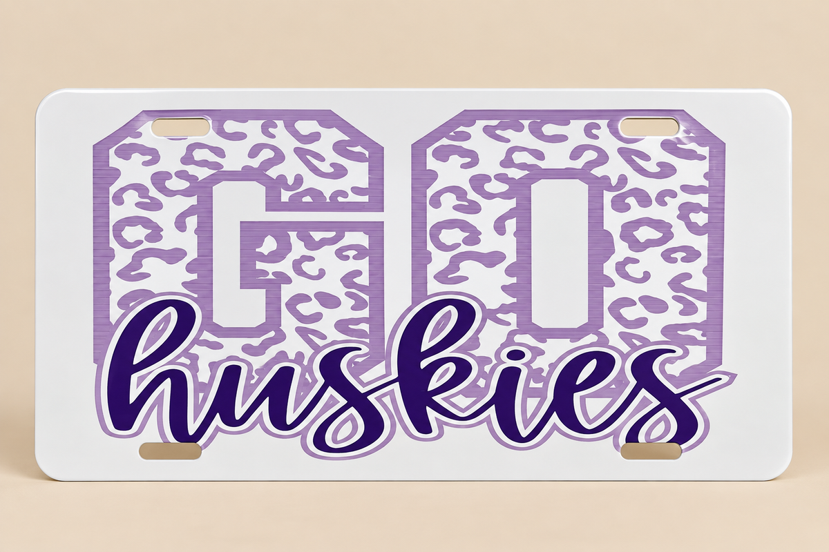 Go Huskies Leopard Print License Plate