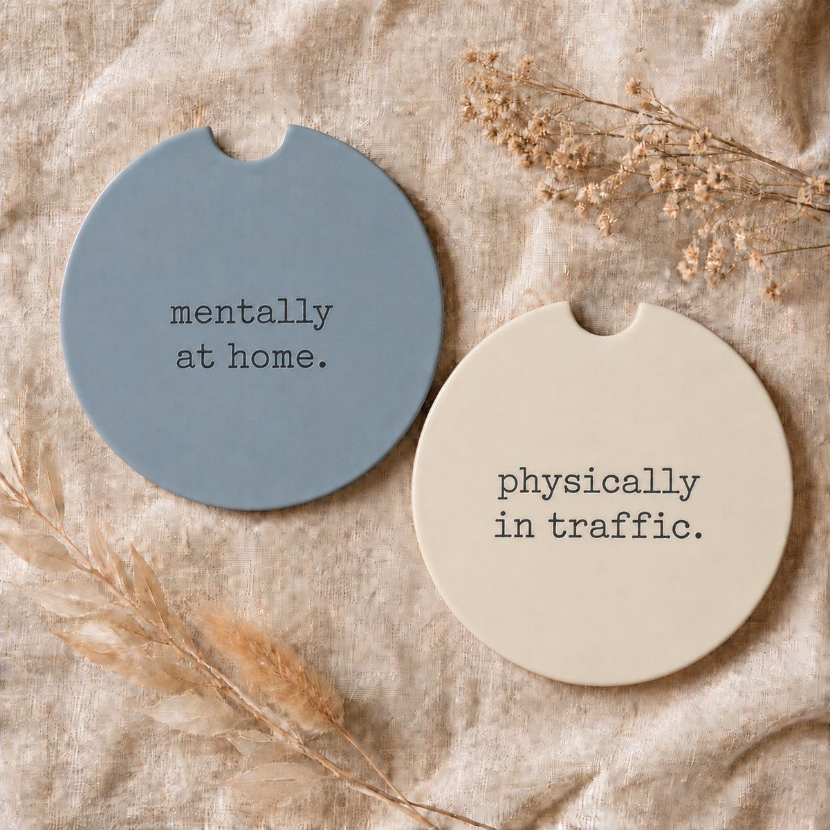 Mentally at Home Ceramic Car Coaster Set